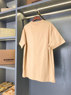 Beige Burberry crew-neck T-shirt with horse logo and 'BURBERRY' print