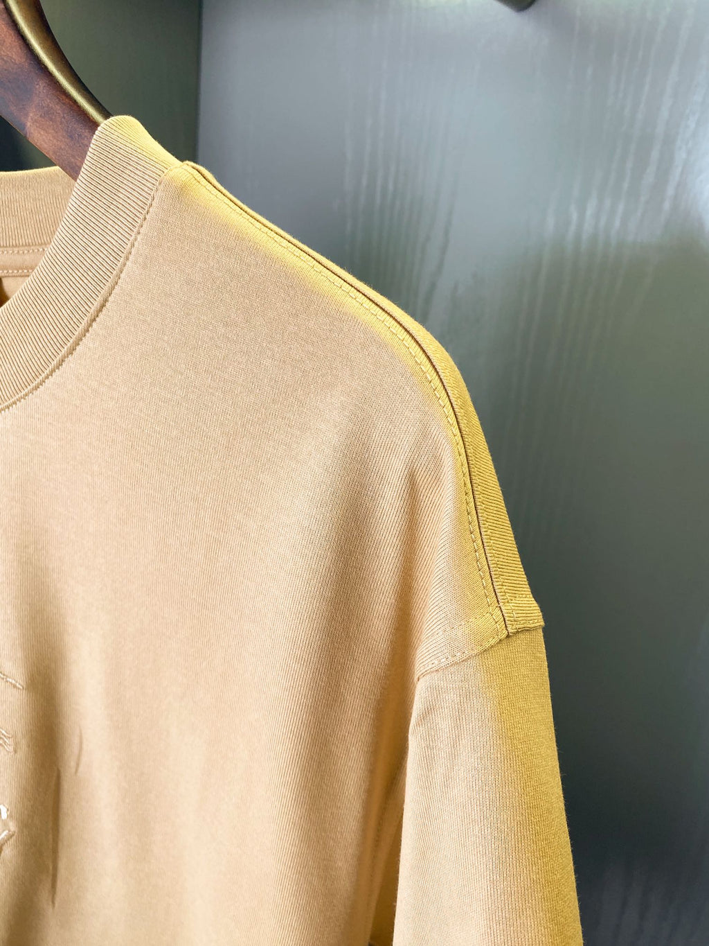 Tan Burberry short-sleeve T-shirt with ribbed crew-neck detail