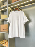 White short-sleeve T-shirt with crew neck and subtle embossed logo graphic at chest