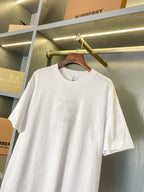 White short-sleeve T-shirt with crew neck and embossed horse logo detail on chest