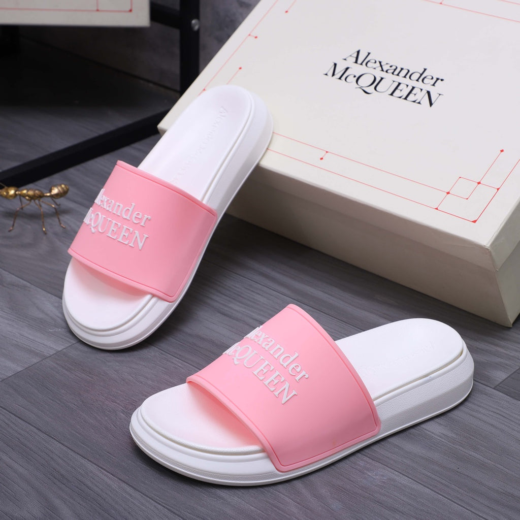 Alexander McQueen slide sandals, pink strap band and white sole