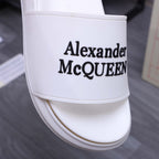 Alexander McQueen white leather slide sandal strap with Alexander McQueen logo