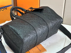 Men's Louis Vuitton monogram leather duffel bag with strap and side pockets
