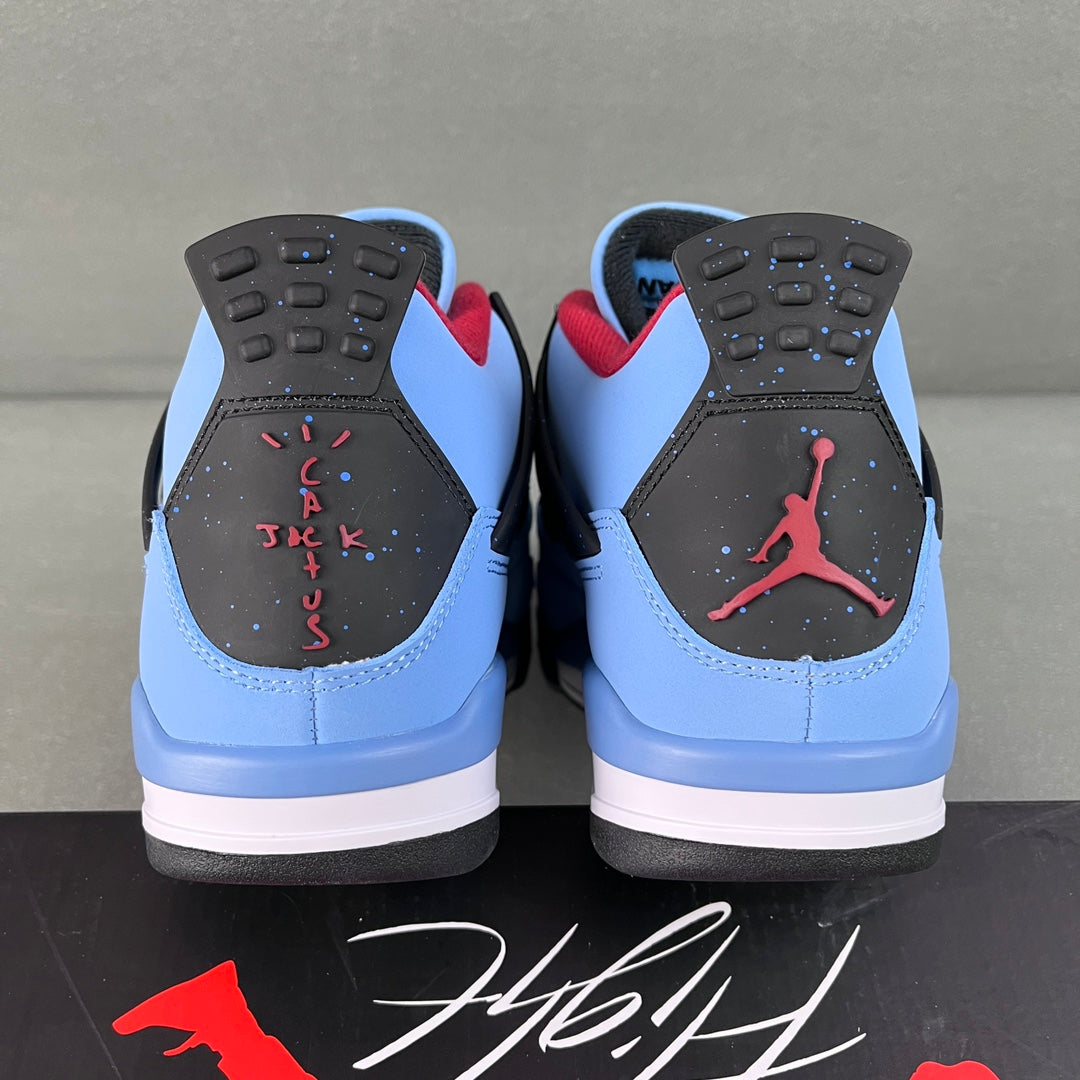 Air Jordan 4 heel view with black panels and red Jumpman logo