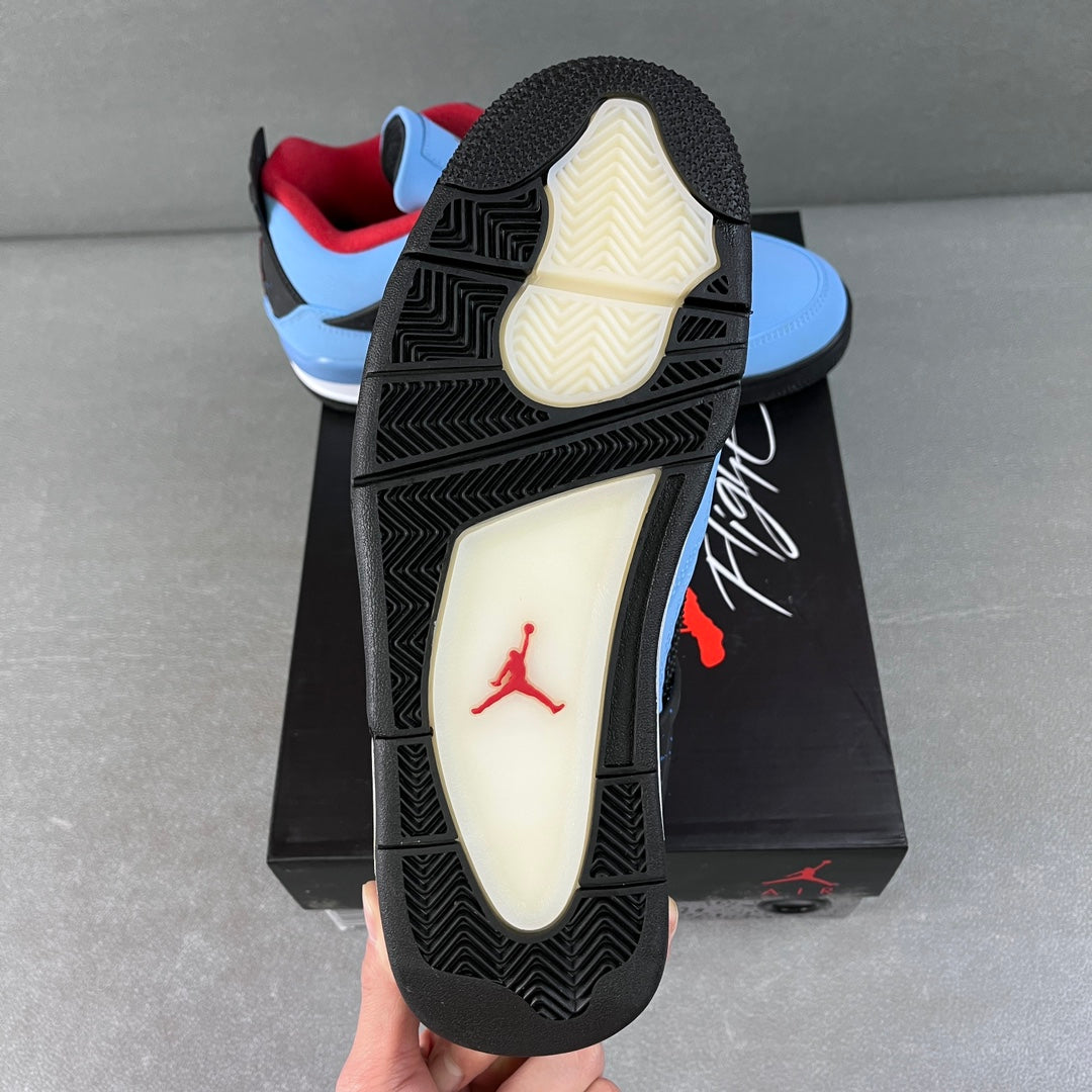 Air Jordan 4 outsole view with black traction and red Jumpman logo