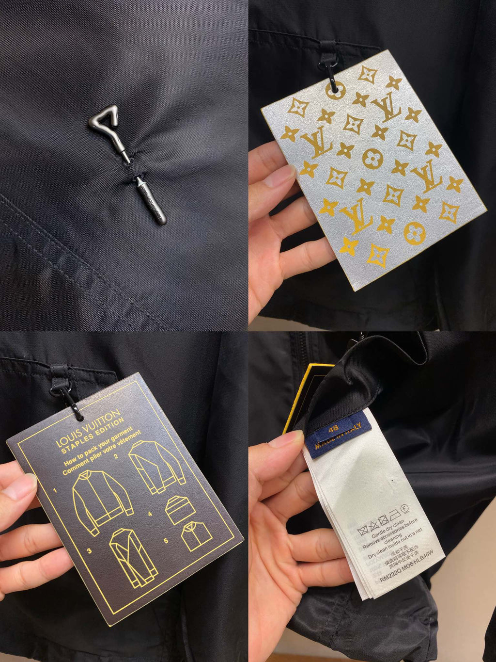 Louis Vuitton jacket tags and illustrated card set, with metal zipper pull