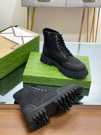 Gucci unisex high-top sneakers, dark gray, with lace-up design and lug outsole