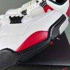 Air Jordan 4 sneaker toe, white leather with red panel and black textured edge
