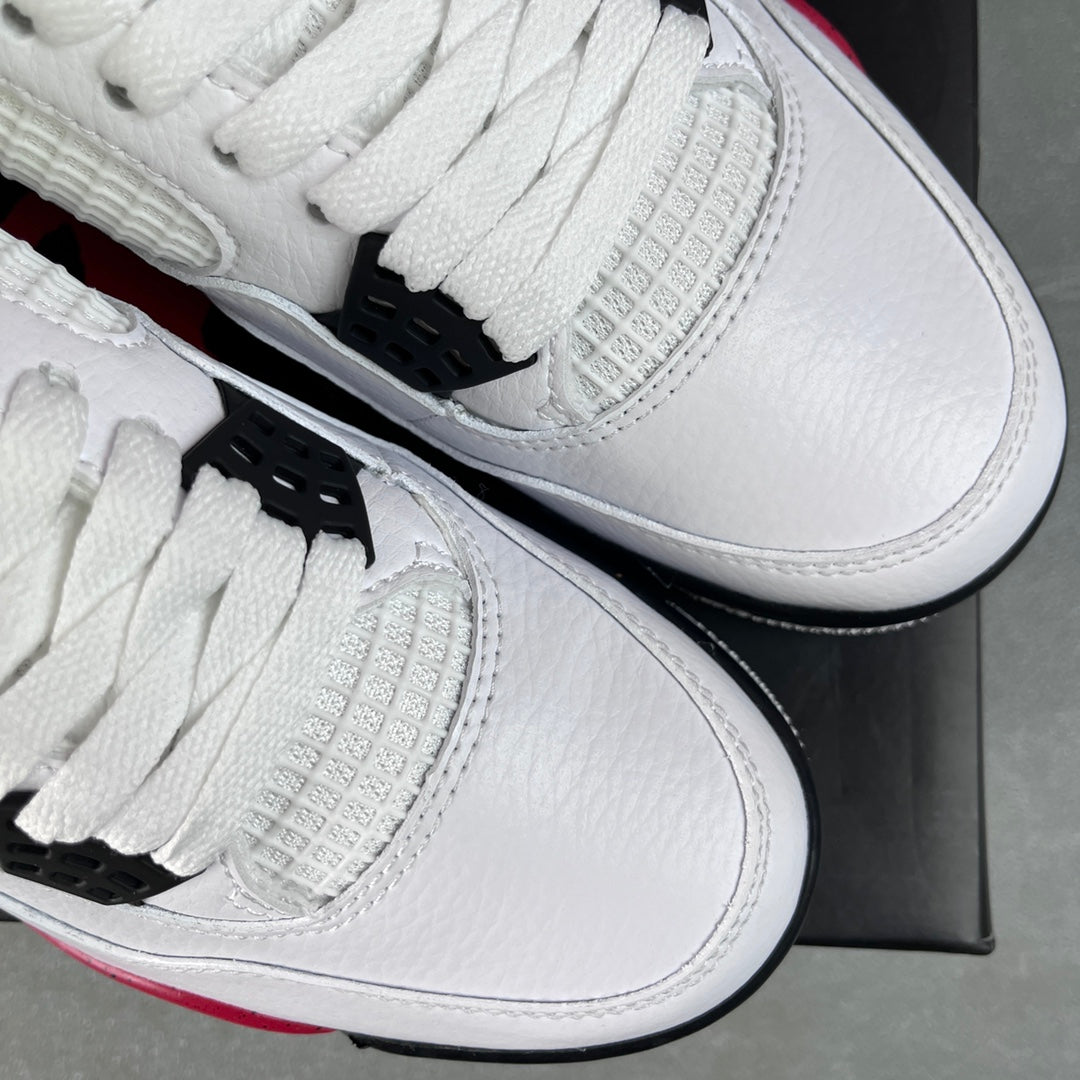 Air Jordan 4 sneaker laces and toe, white leather with black lace cage detail