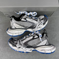 Balenciaga unisex sneakers, gray and black mesh panels with white laces and blue soles