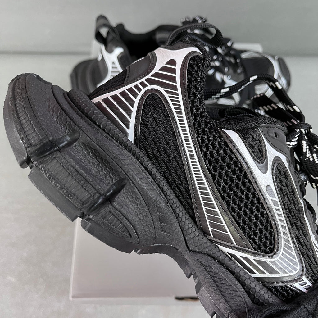 Balenciaga unisex sneakers, black upper with white piping, lace-up, thick lug sole