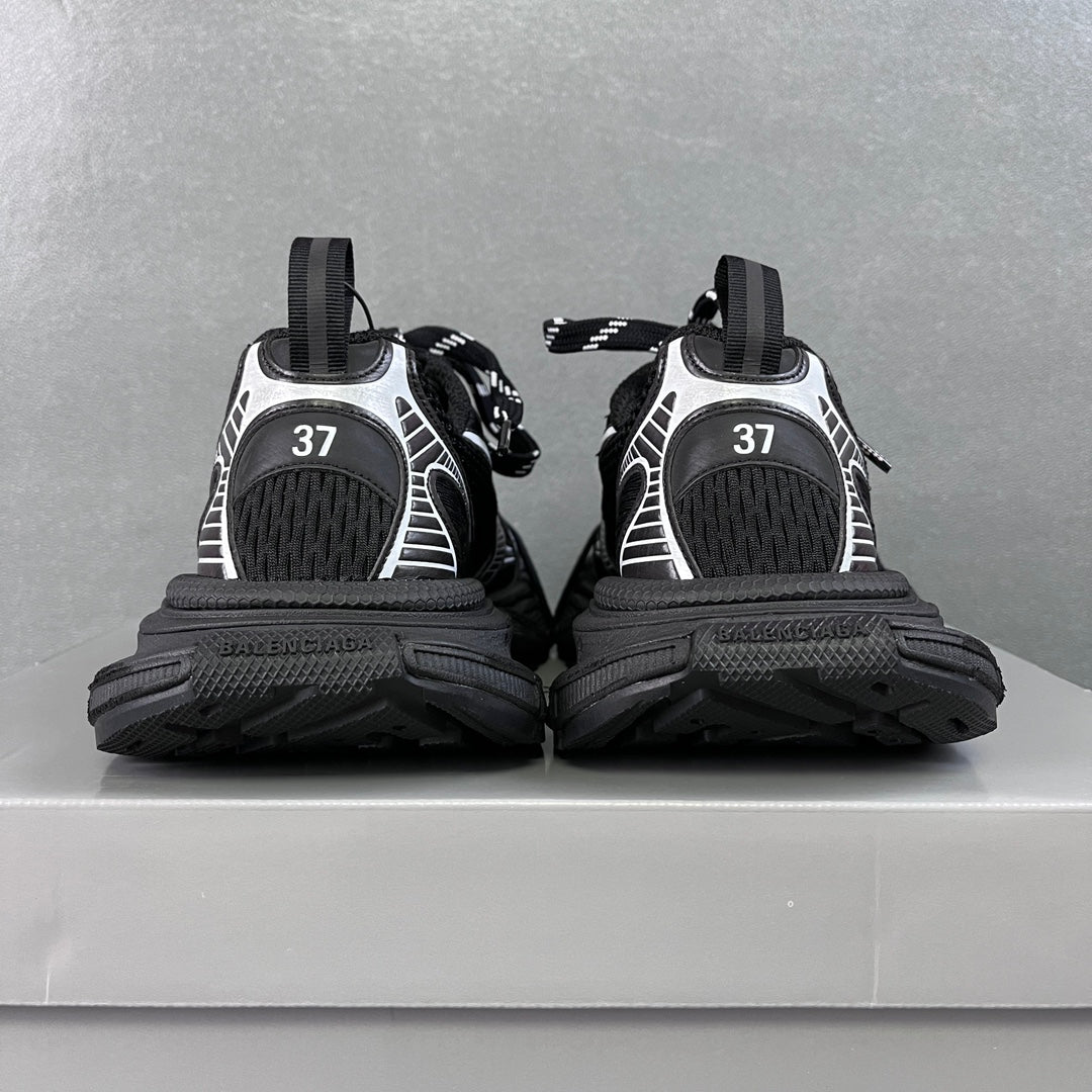 Balenciaga unisex sneakers heel view, black with white trim, size 37, chunky sole