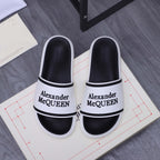 Alexander McQUEEN slide sandals, white and black with logo strap band