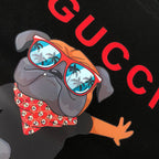 Black Gucci crewneck sweatshirt with close-up dog face and red Gucci letters