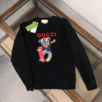 Black Gucci long-sleeve crewneck sweatshirt with red and white graphic front