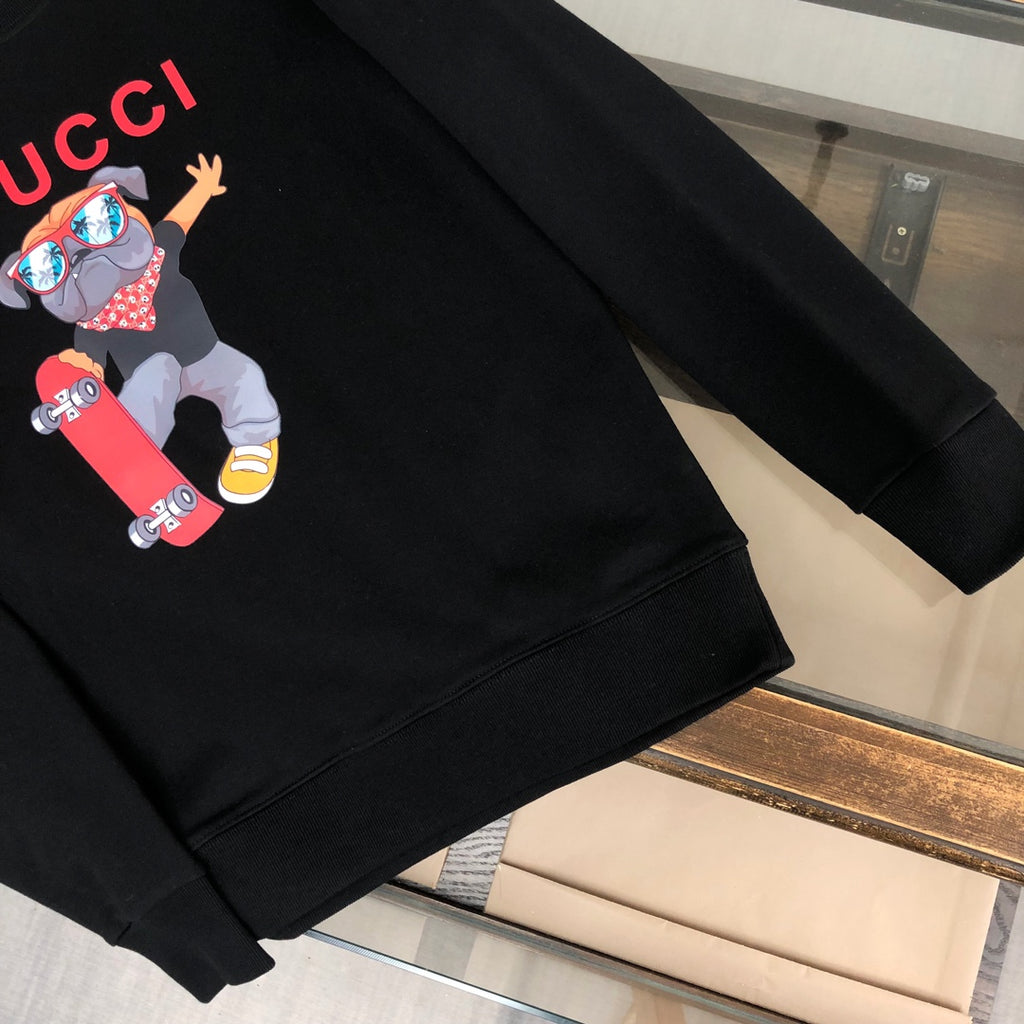 Black Gucci crewneck sweatshirt sleeve and cuff with graphic partial print