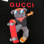 Black Gucci crewneck sweatshirt with red Gucci word and skateboard dog graphic