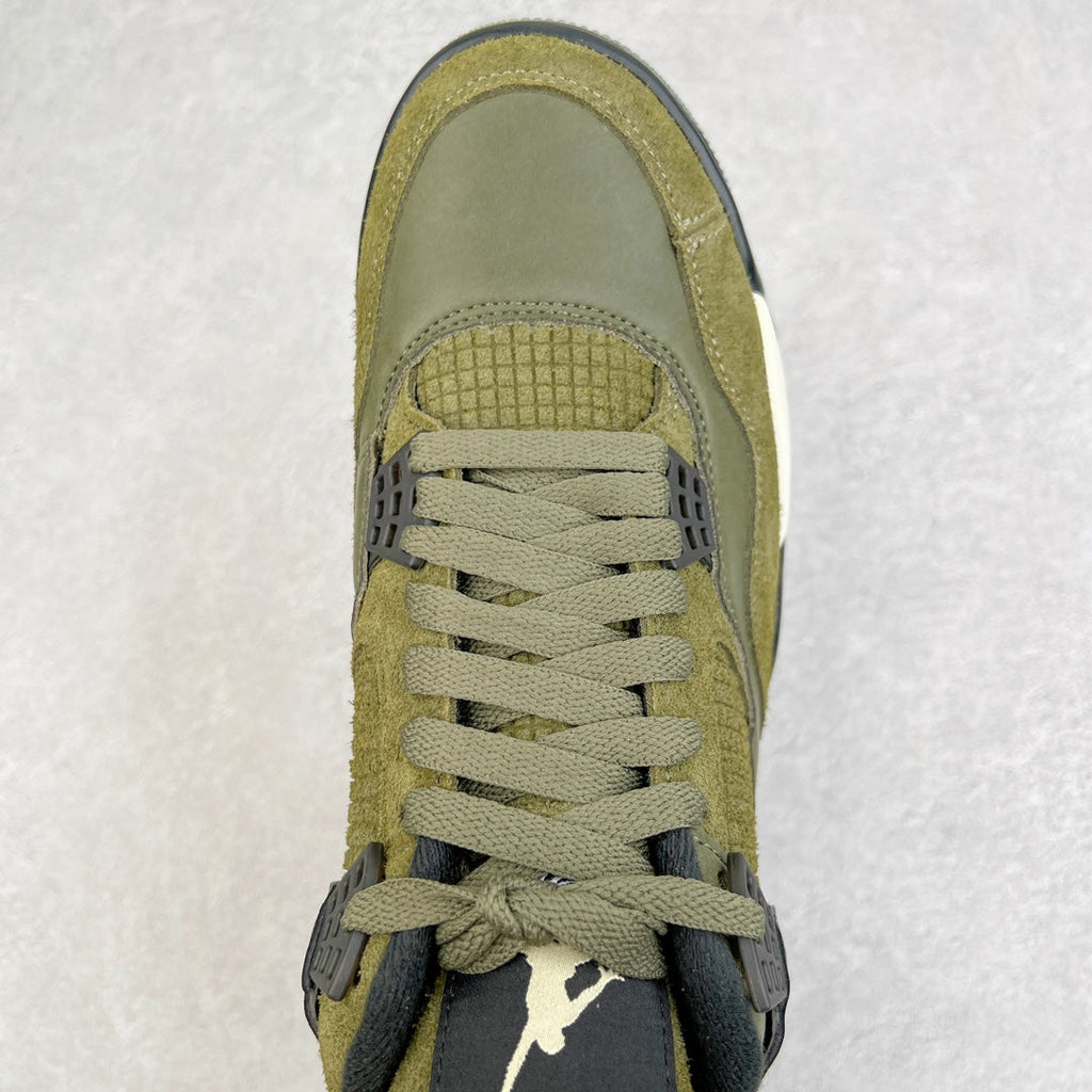 Olive suede lace-up sneaker with dark eyelet cage and textured toe panel