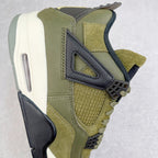 Side view of olive sneaker with dark overlays, air-cushion window, and white midsole