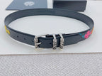 Chrome belt: dark blue strap with colorful star trim and silver buckle hardware