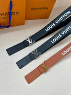 Louis Vuitton belts set with dark and brown embossed straps and LV buckle hardware