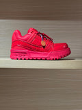 Louis Vuitton red trainer sneakers with lace-up closure and chunky treaded sole