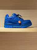 Louis Vuitton trainer shoes, bright blue lace-up with orange pull tab