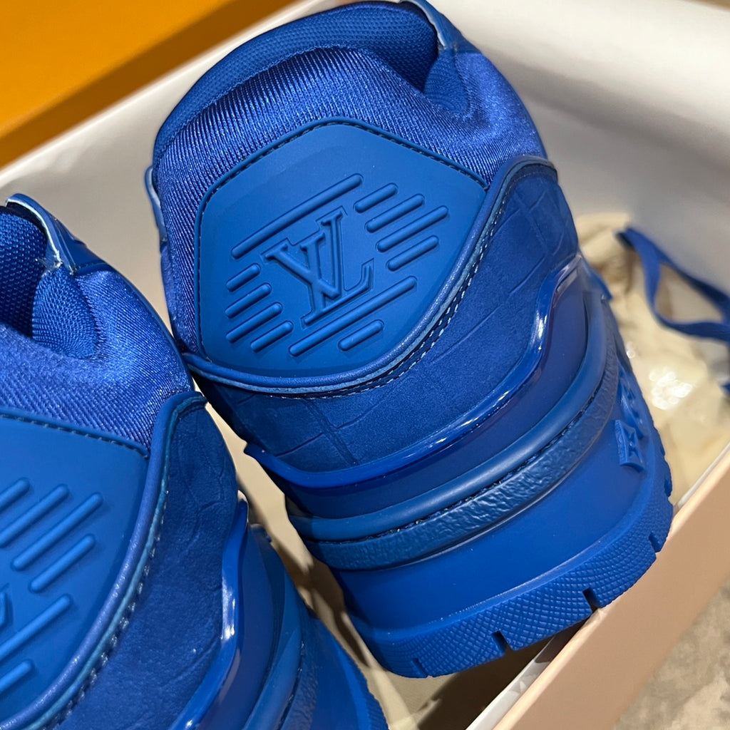 Louis Vuitton trainer shoes, blue embossed heel panel and chunky rubber sole