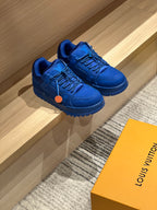 Louis Vuitton trainer shoes, bright blue with chunky tread and lace-up upper