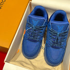 Louis Vuitton trainer shoes, blue leather with lace-up and side LV emblem