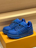 Louis Vuitton trainer shoes, blue leather lace-up with chunky outsole