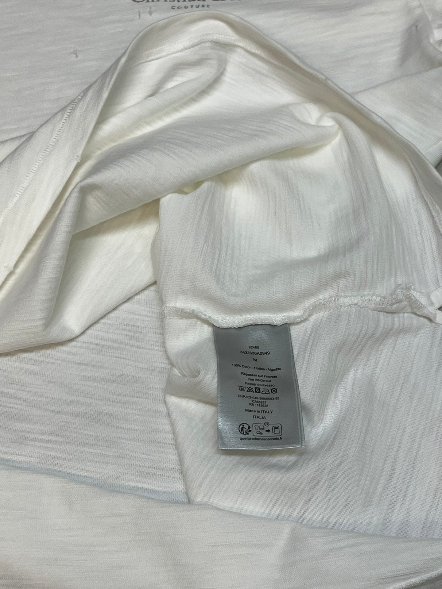 Dior short-sleeve T-shirt, white with inner neck label and soft drape fabric