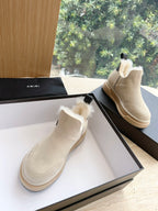 Amiri lace-up ankle boots in light beige suede with faux fur collar and side stitch detail