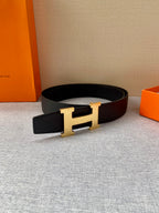 Hermes belt, black with gold H buckle and square keeper