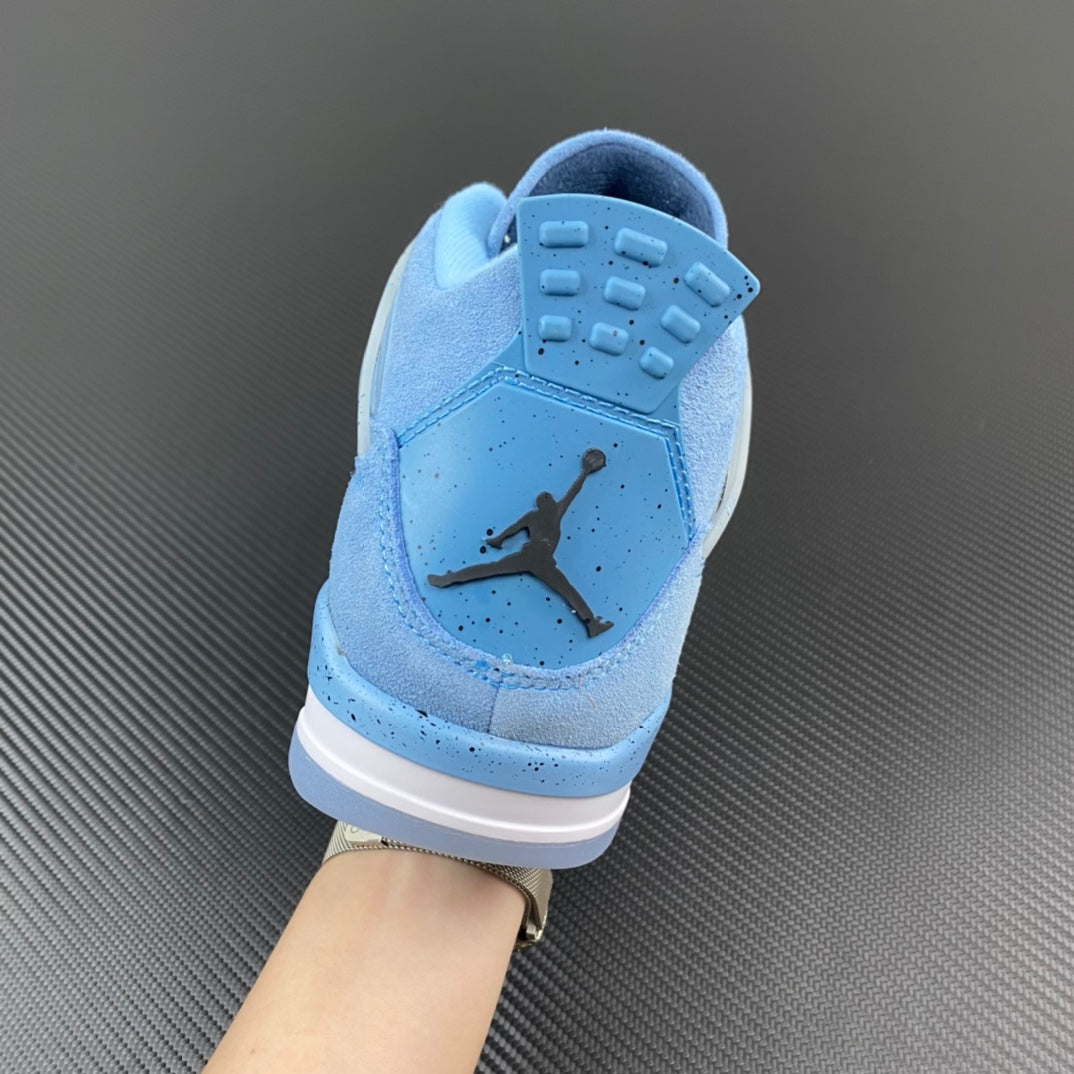 Light blue Air Jordan 4 sneaker back view with Jumpman logo