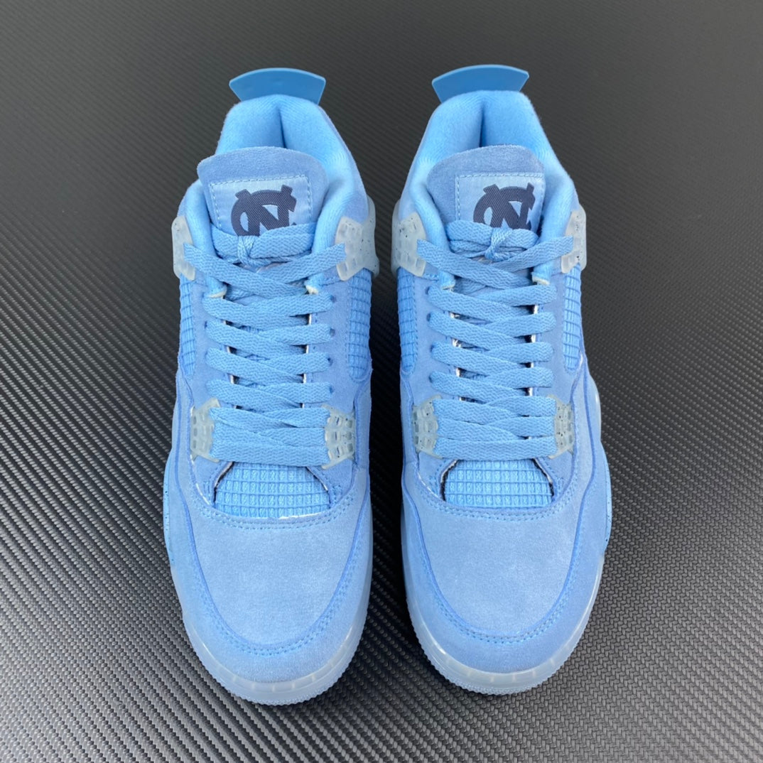 Pair of light blue Air Jordan 4 sneakers with lace-up design