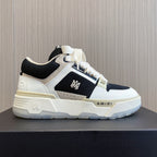 Amiri low-top sneakers, white upper with black collar and side logo, lace-up