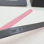 Chanel belt underside close-up with embossed text 'CUIR VERITABLE' and eyelets