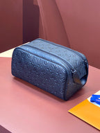 Louis Vuitton blue monogram leather belt bag with front zip pocket and top handle