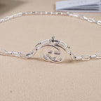Silver-tone necklace clasp with round interlocking GG centerpiece