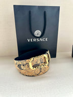 Versace belt bracelet-style coil with gold baroque print and gold buckle