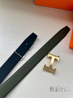 Leather belts set: navy and green, each with gold-tone H buckle