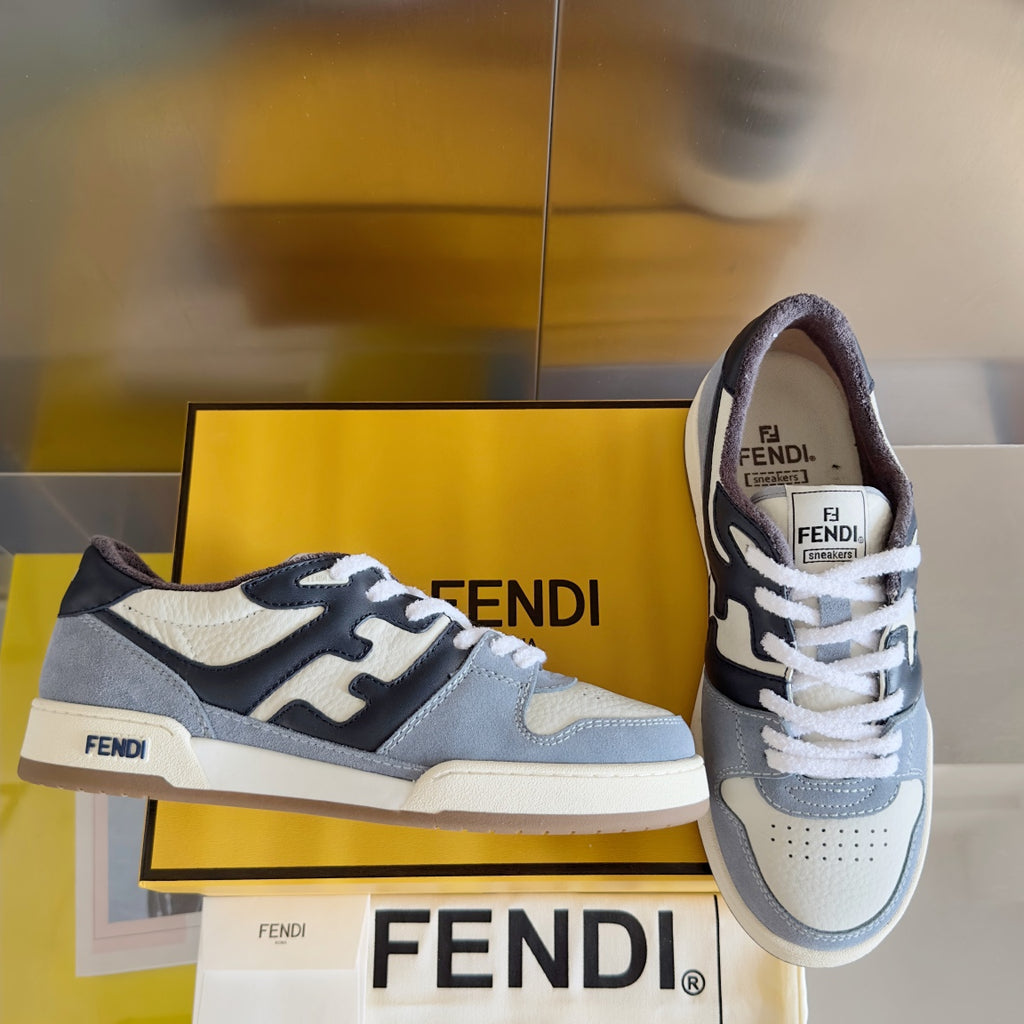 Fendi unisex low-top sneakers, light gray with white and dark navy side panels
