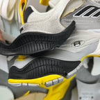 Balenciaga sneakers outsole and heel section in black, gray, and yellow