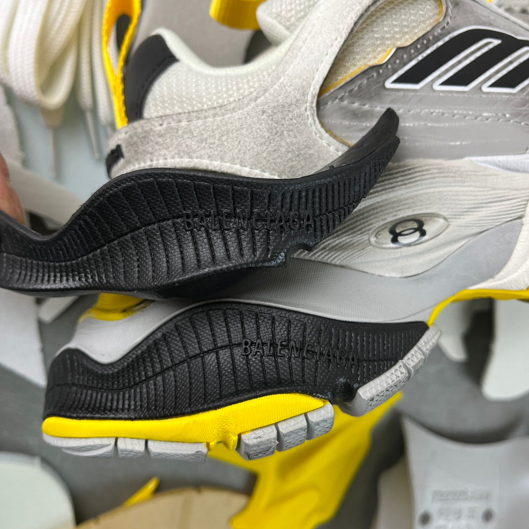 Balenciaga sneakers outsole and heel section in black, gray, and yellow