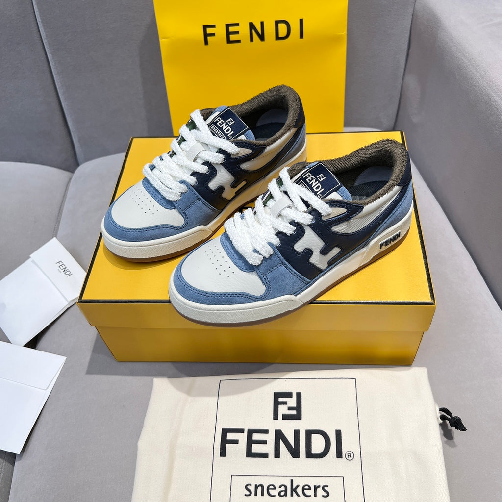 Fendi unisex sneakers in blue and white with white laces and dark logo panels