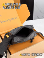 Men's Louis Vuitton monogram crossbody bag, black open top with zipper