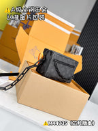 Men's Louis Vuitton monogram crossbody bag, black with chain handle and strap