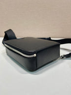 Prada black textured leather crossbody pouch bag with zipper closure