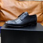 Black leather lace-up oxford shoe with perforated toe and lace-up front, Prada